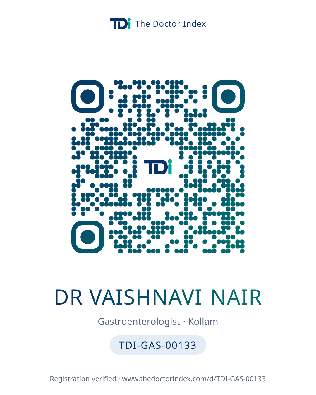QR card for Dr Vaishnavi Nair, TDI-GAS-00133