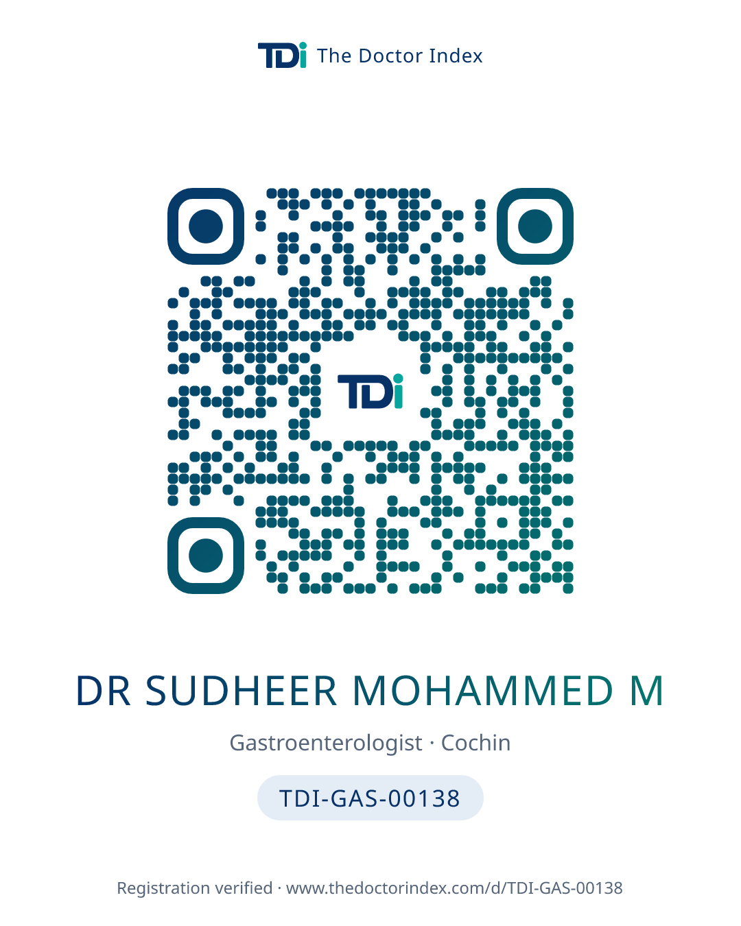 QR card for Dr Sudheer Mohammed M, TDI-GAS-00138