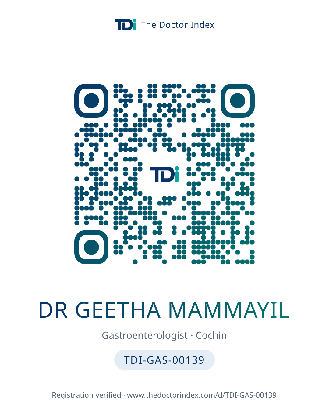 QR card for Dr Geetha Mammayil, TDI-GAS-00139