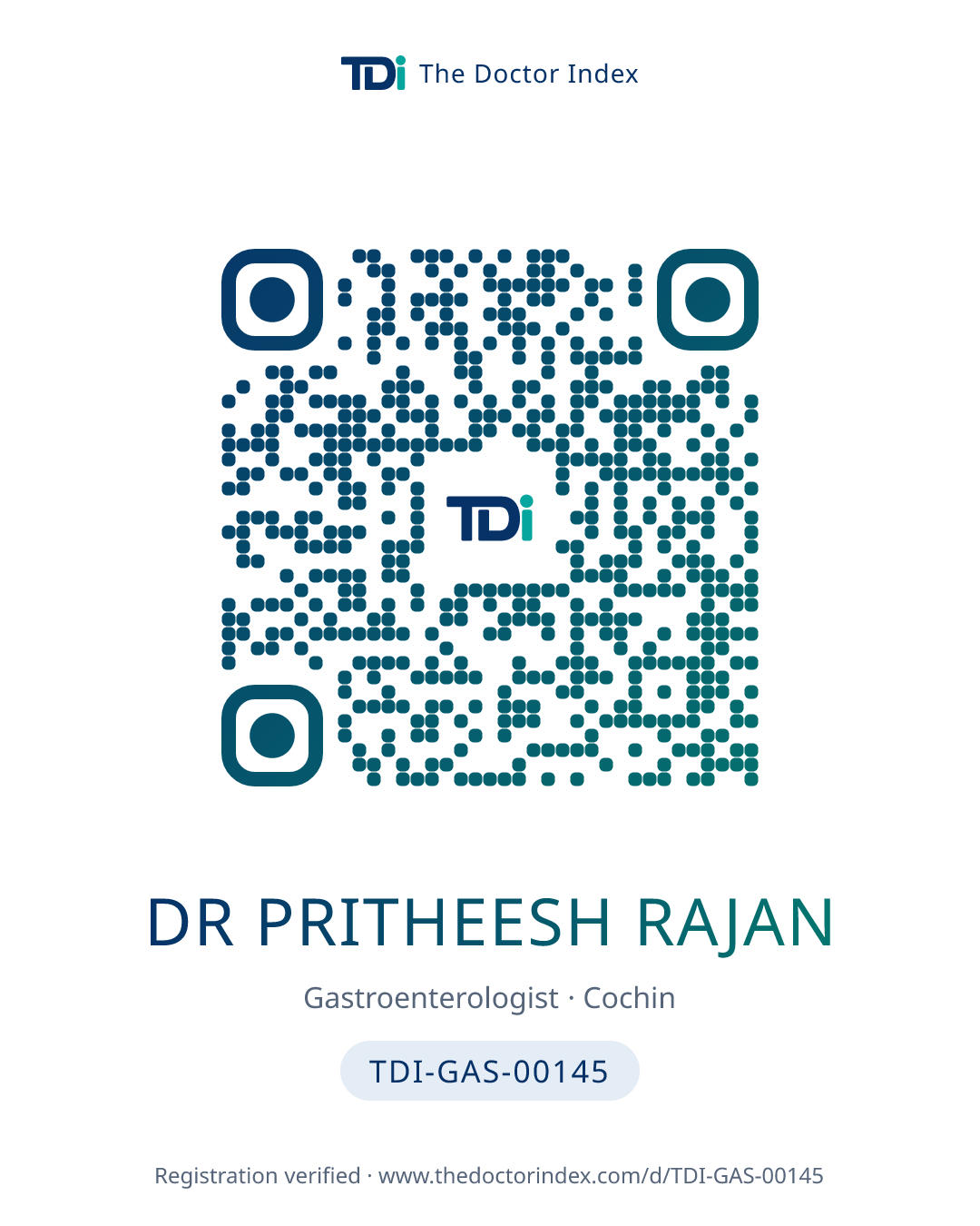 QR card for Dr Pritheesh Rajan, TDI-GAS-00145