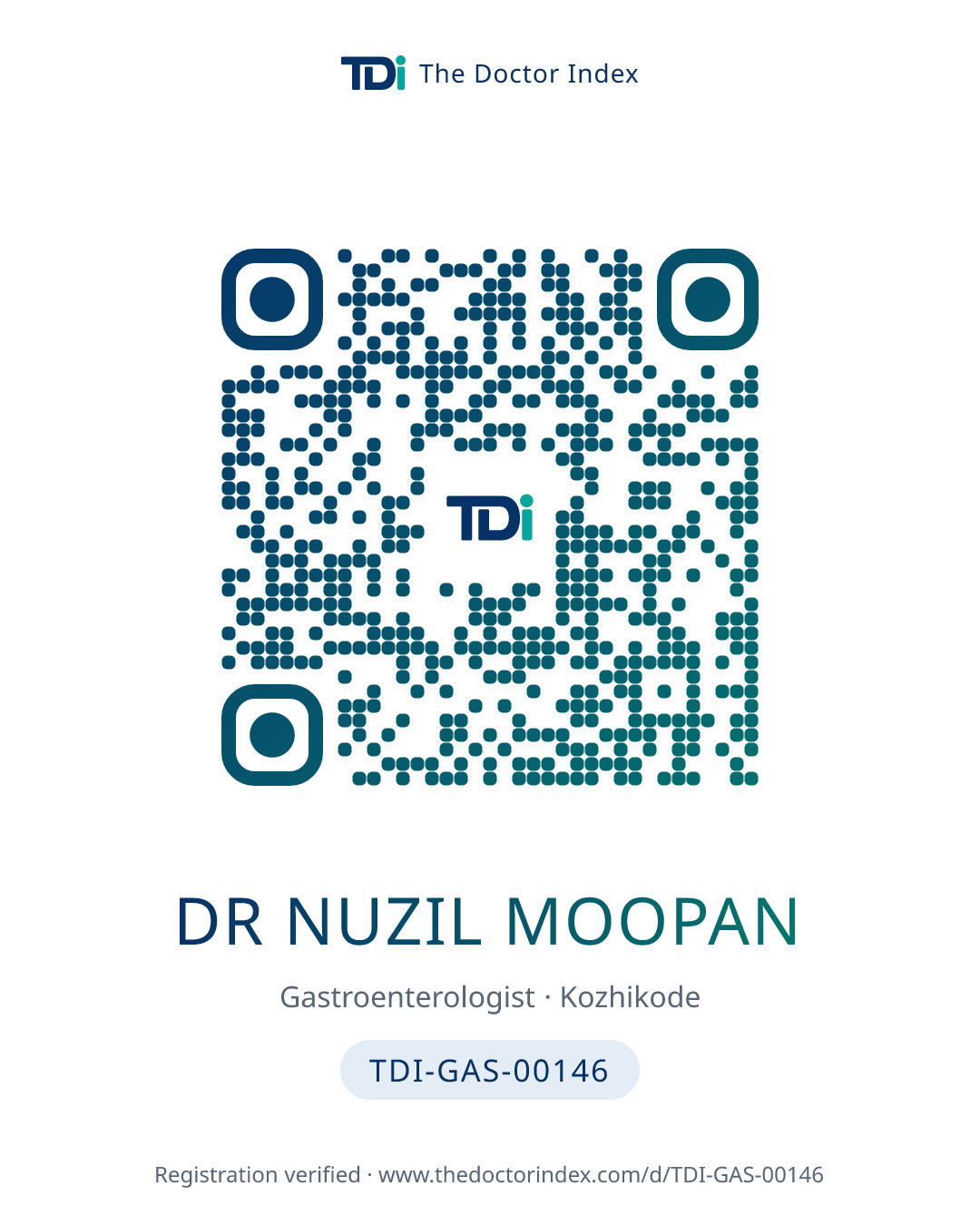 QR card for Dr Nuzil Moopan, TDI-GAS-00146