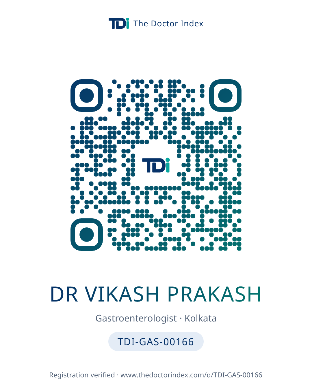 QR card for Dr Vikash Prakash, TDI-GAS-00166