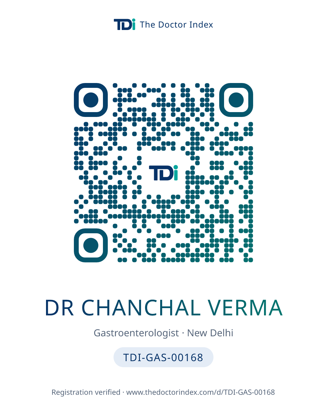 QR card for Dr Chanchal Verma, TDI-GAS-00168