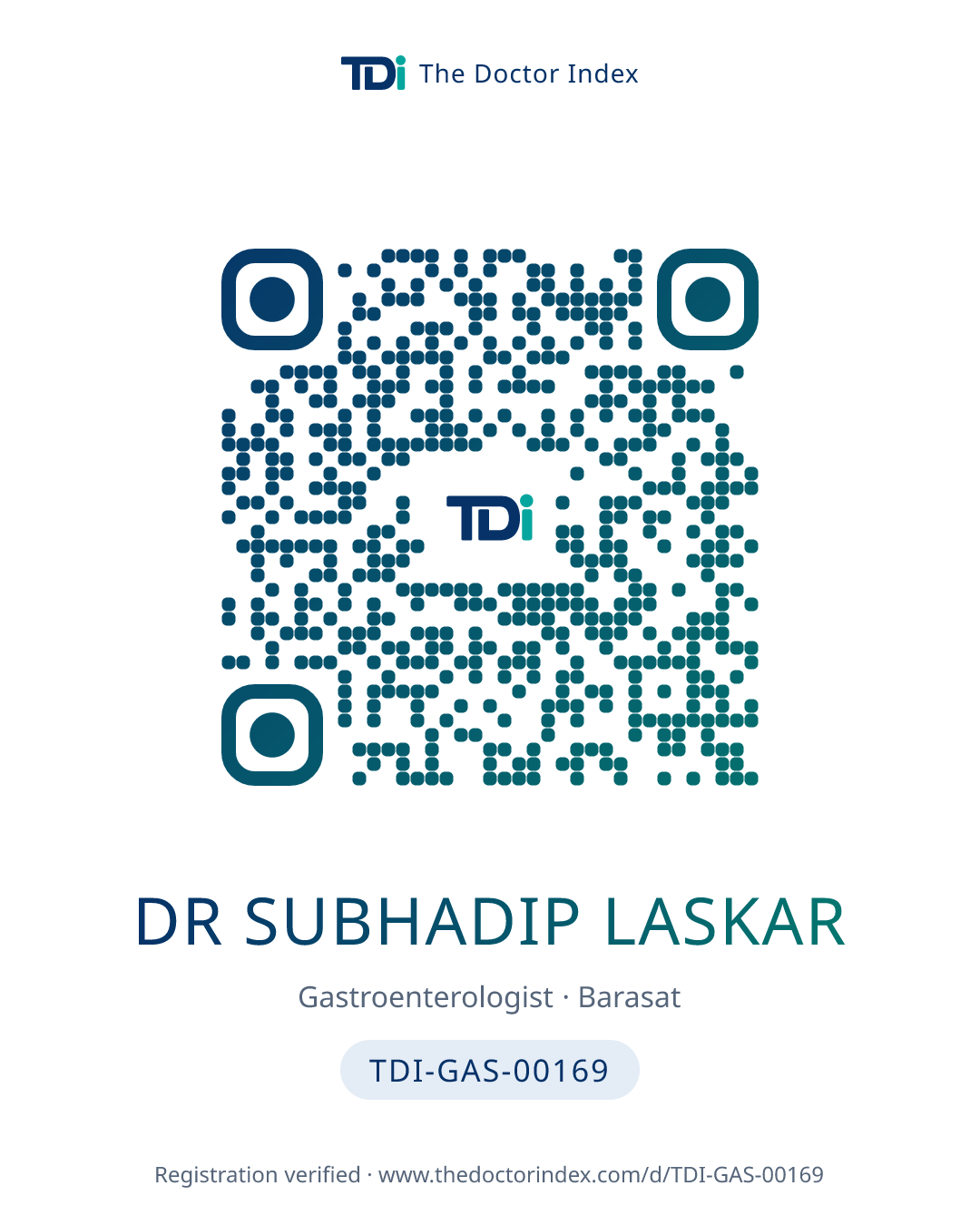 QR card for Dr Subhadip Laskar, TDI-GAS-00169