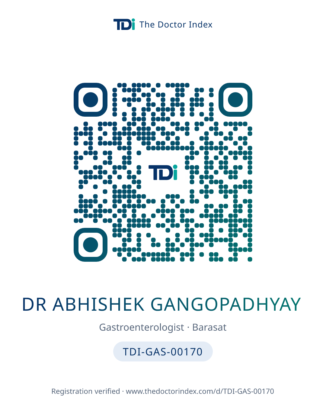 QR card for Dr Abhishek Gangopadhyay, TDI-GAS-00170