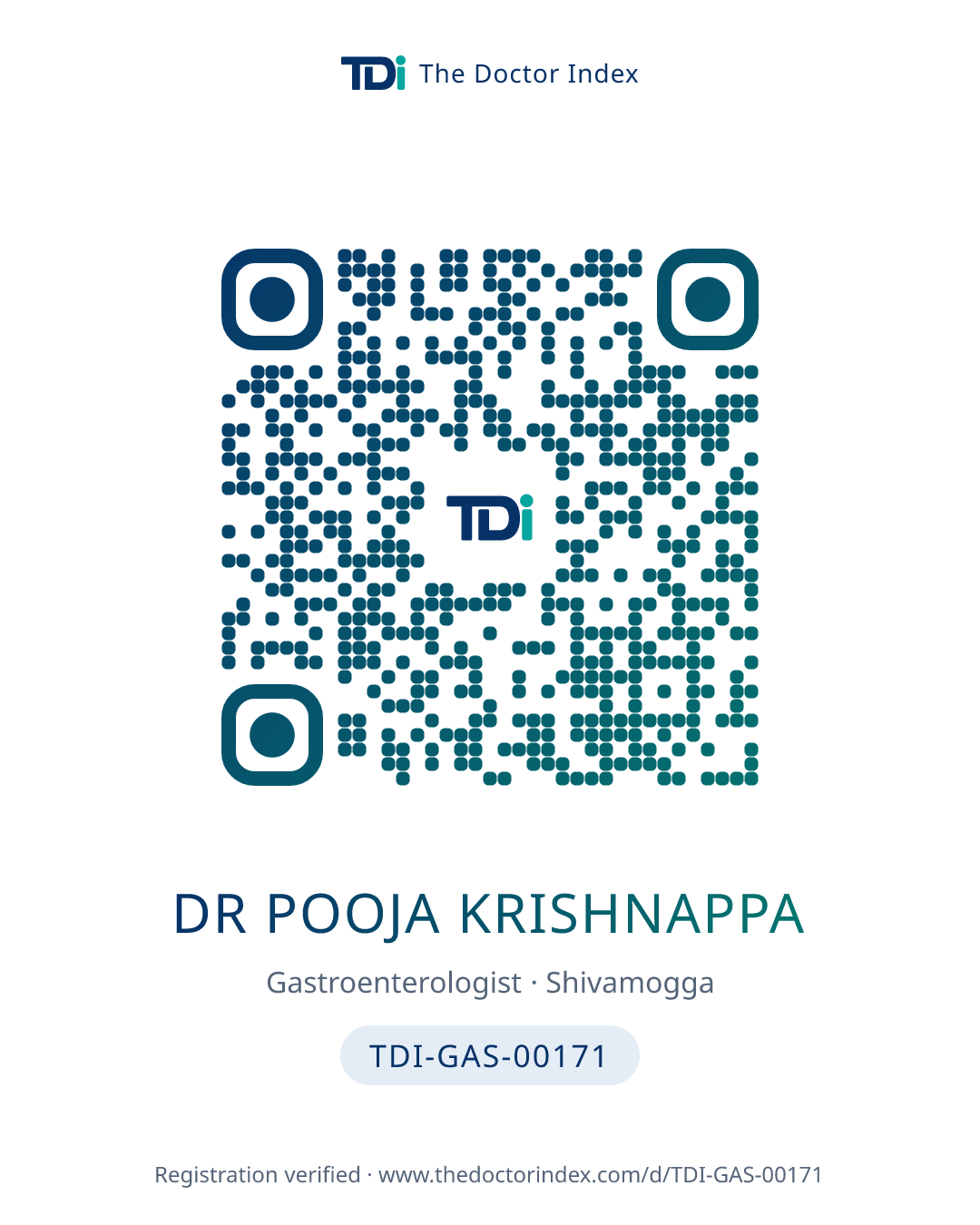 QR card for Dr Pooja Krishnappa, TDI-GAS-00171