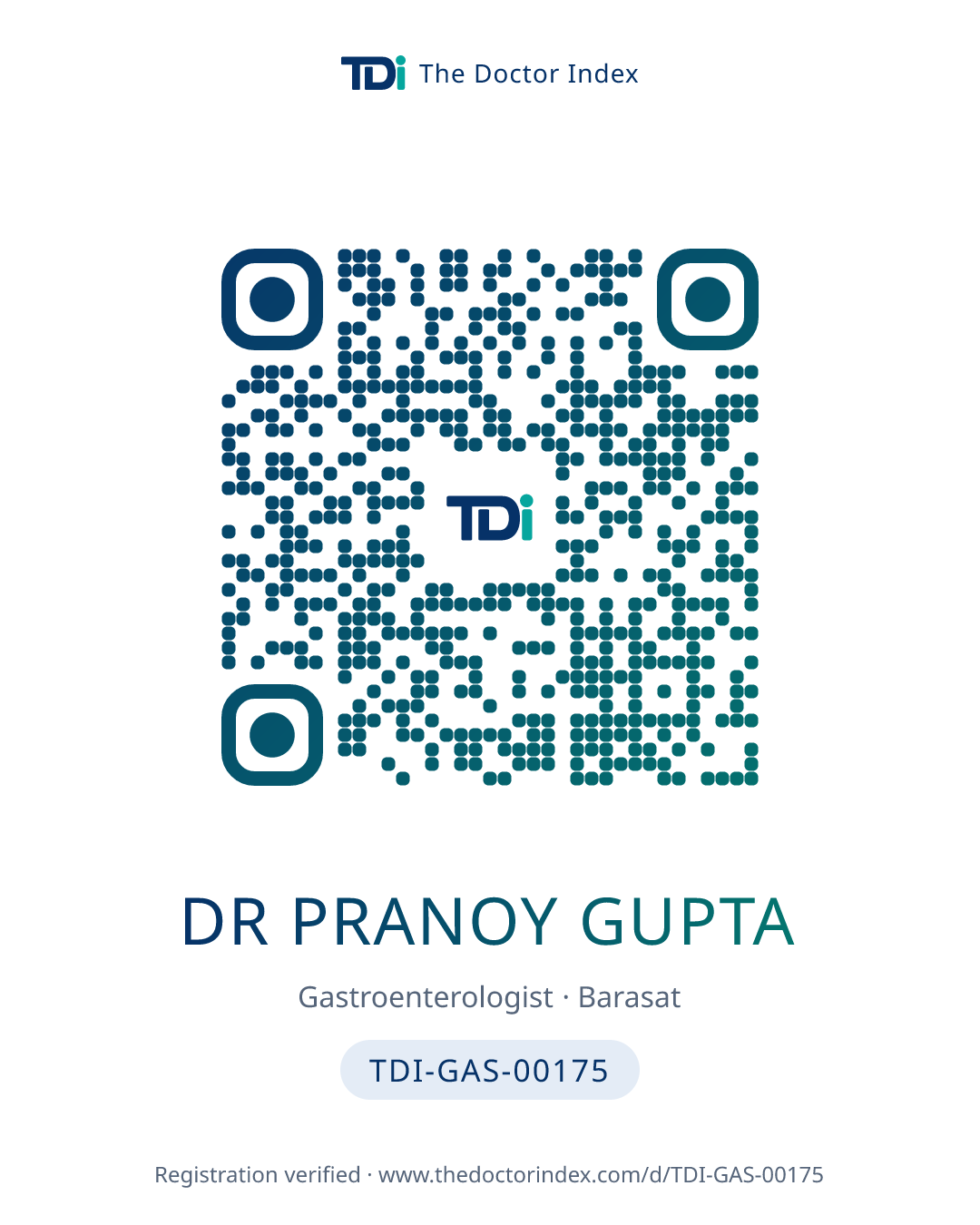 QR card for Dr Pranoy Gupta, TDI-GAS-00175