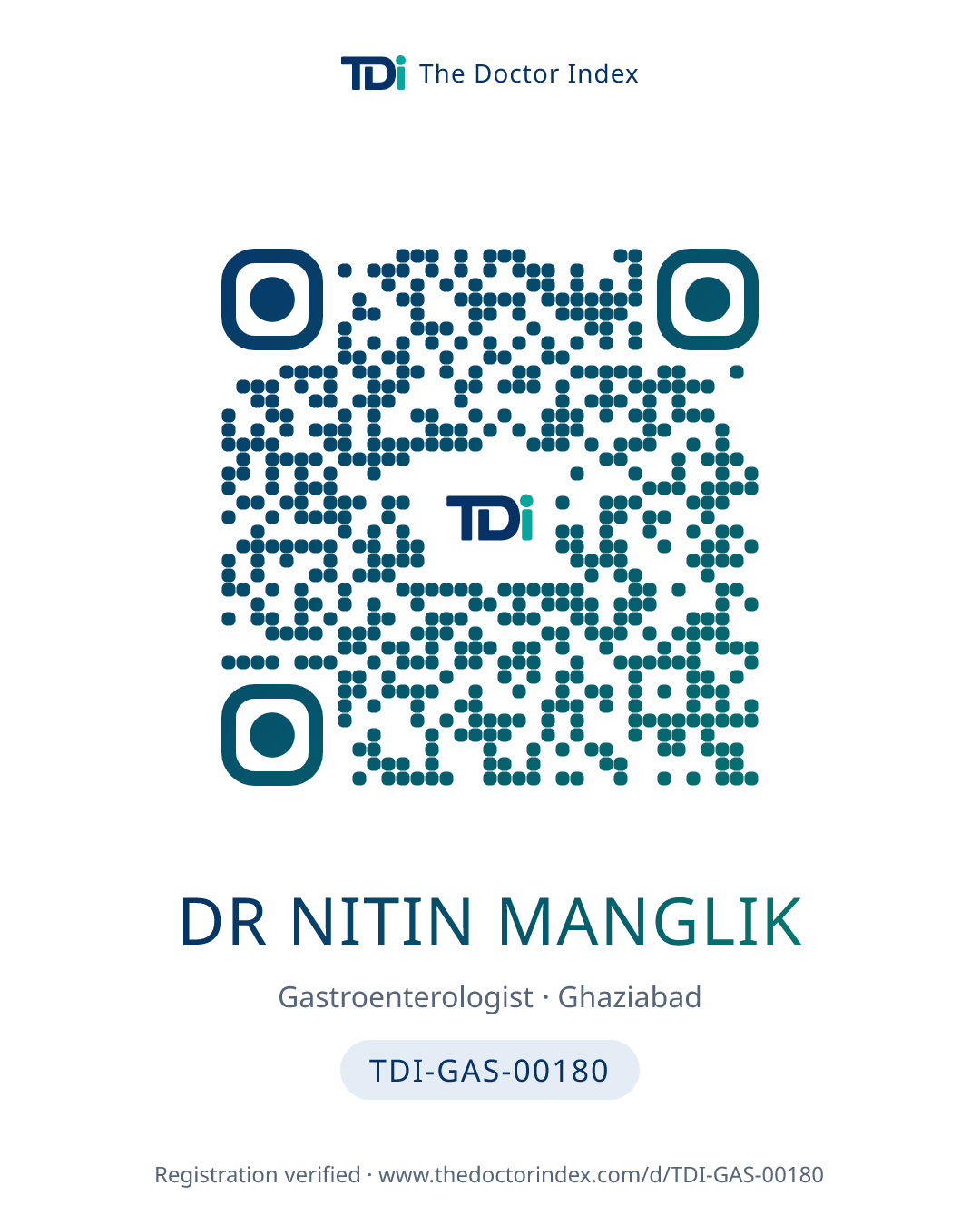 QR card for Dr Nitin Manglik, TDI-GAS-00180