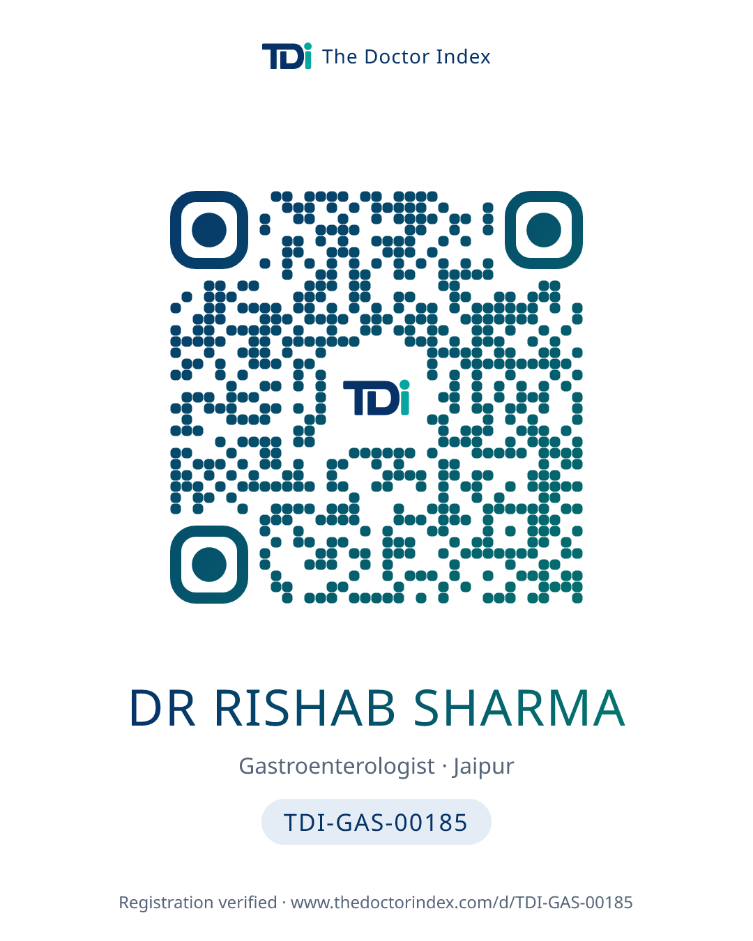 QR card for Dr Rishab Sharma, TDI-GAS-00185