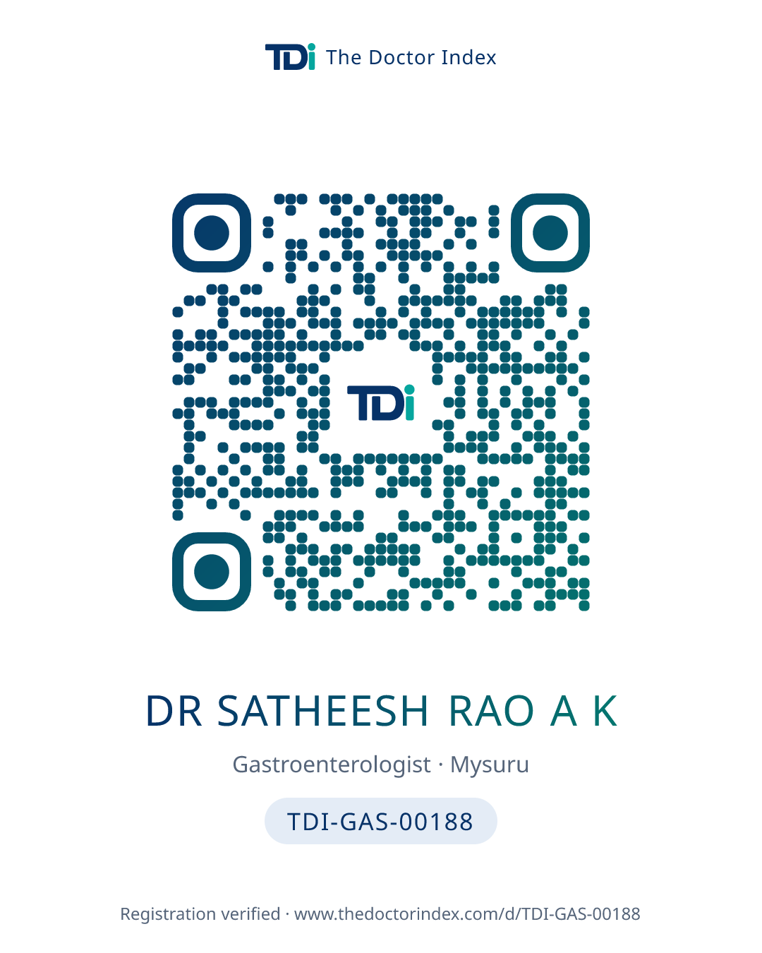 QR card for Dr Satheesh Rao A K, TDI-GAS-00188