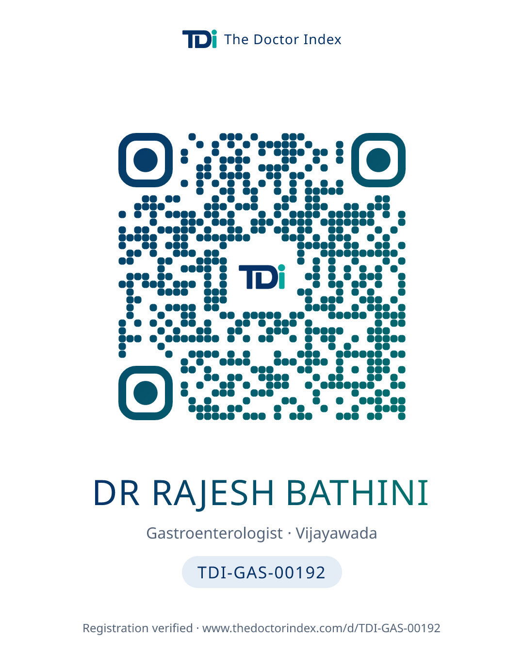 QR card for Dr Rajesh Bathini, TDI-GAS-00192