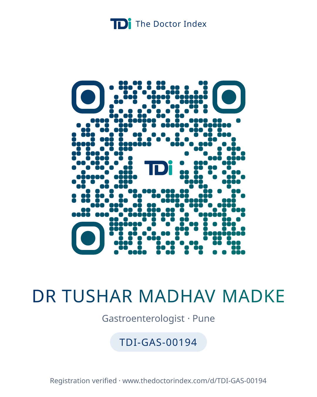 QR card for Dr Tushar Madhav Madke, TDI-GAS-00194