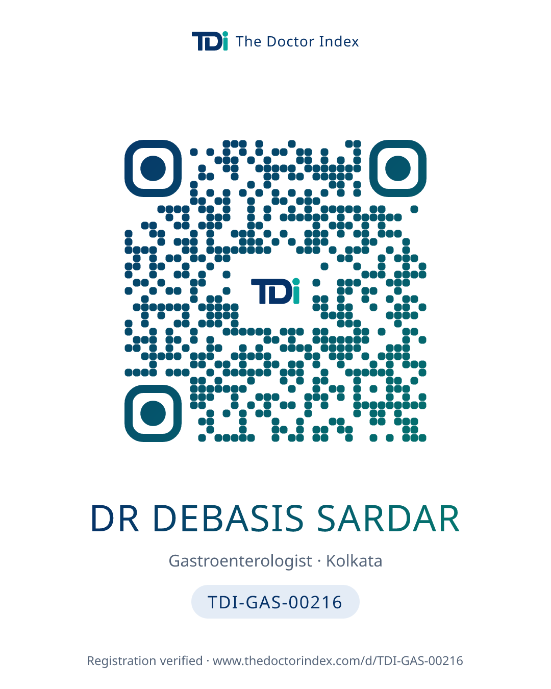 QR card for Dr Debasis Sardar, TDI-GAS-00216