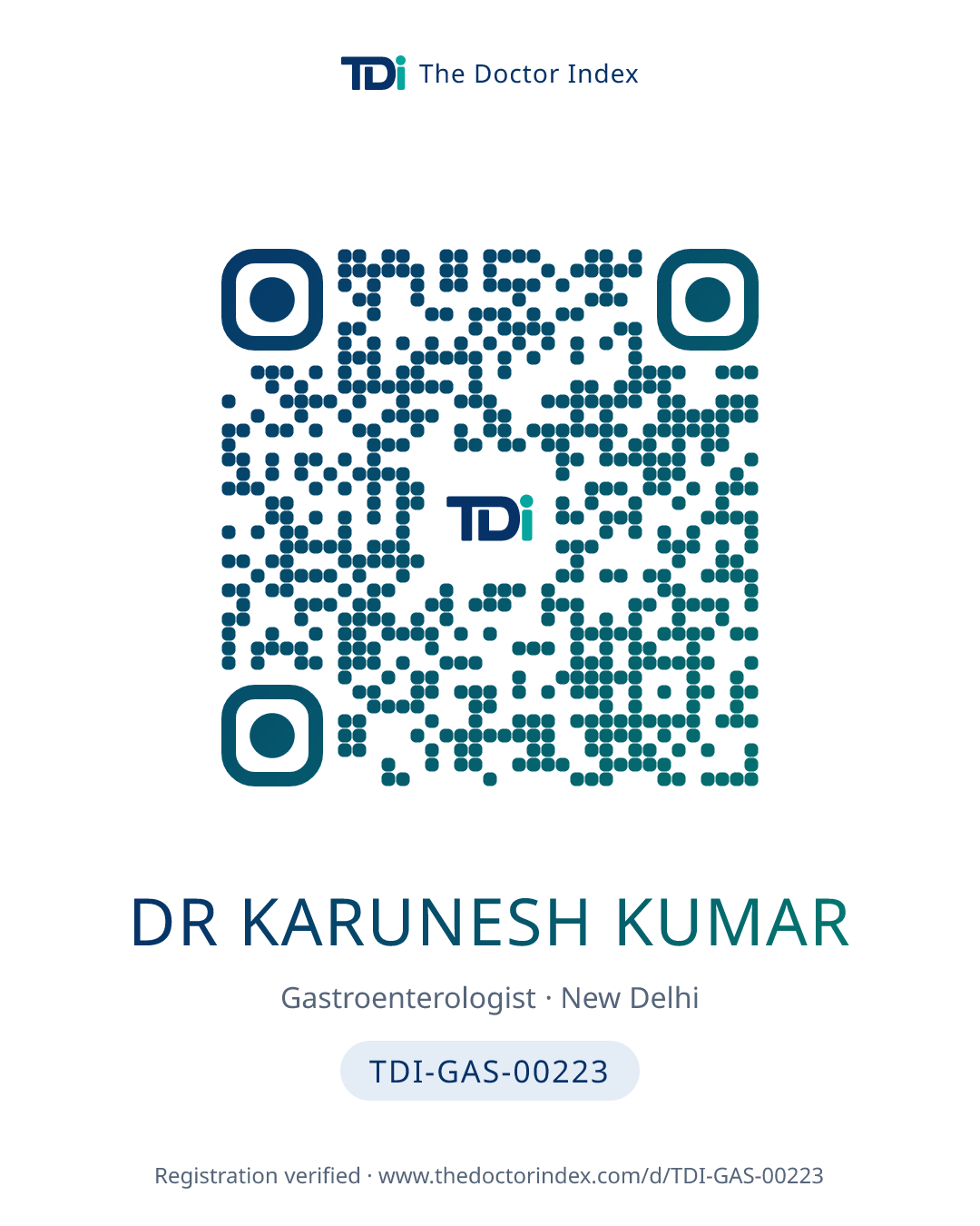 QR card for Dr Karunesh Kumar, TDI-GAS-00223