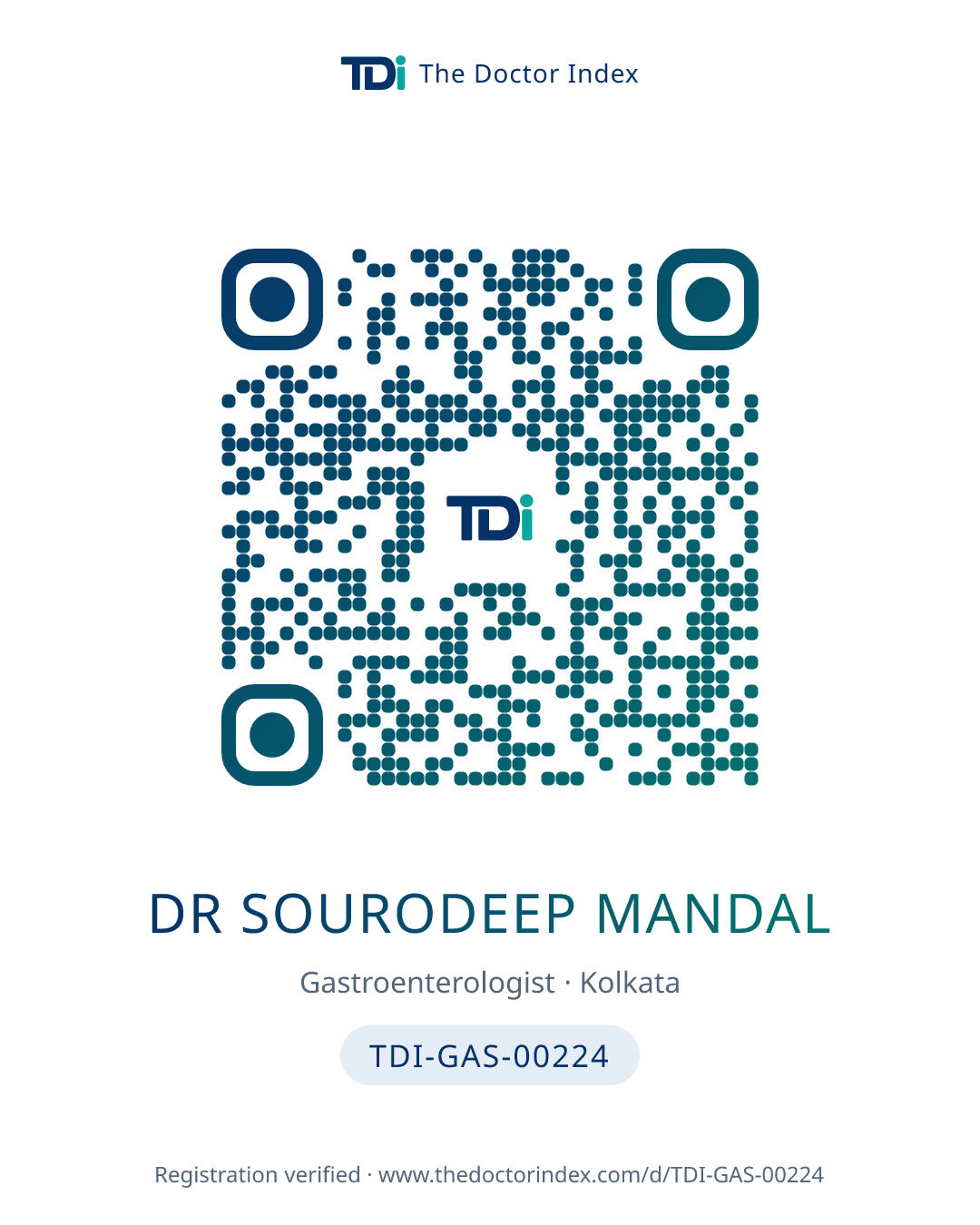 QR card for Dr Sourodeep Mandal, TDI-GAS-00224
