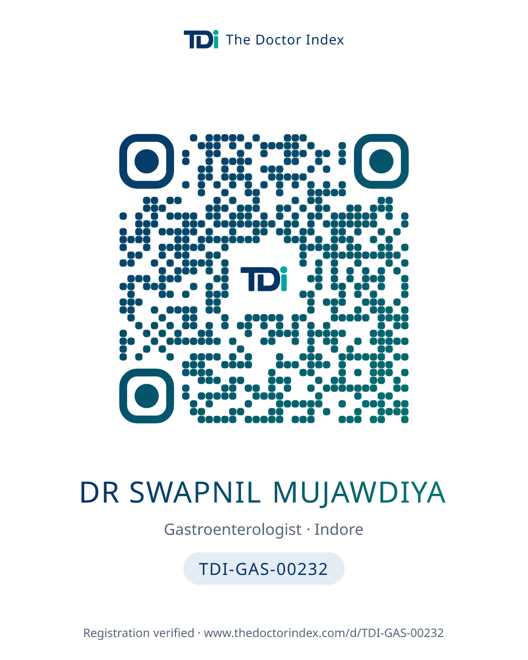 QR card for Dr Swapnil Mujawdiya, TDI-GAS-00232