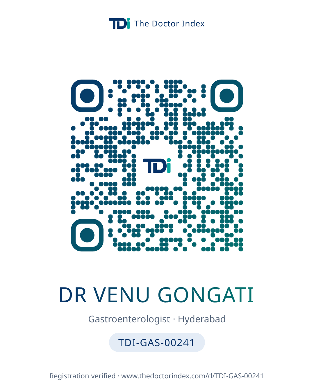 QR card for Dr Venu Gongati, TDI-GAS-00241