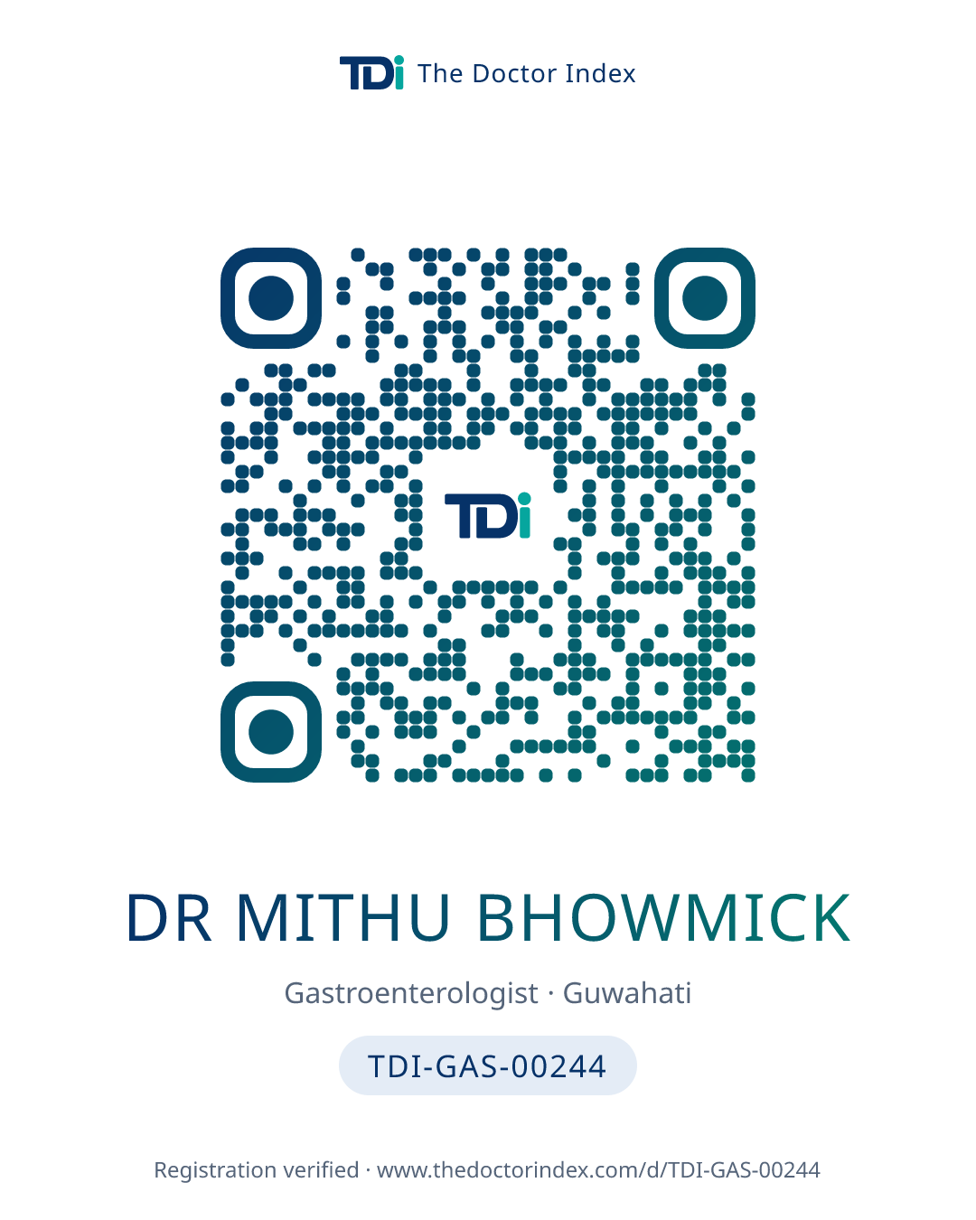 QR card for Dr Mithu Bhowmick, TDI-GAS-00244