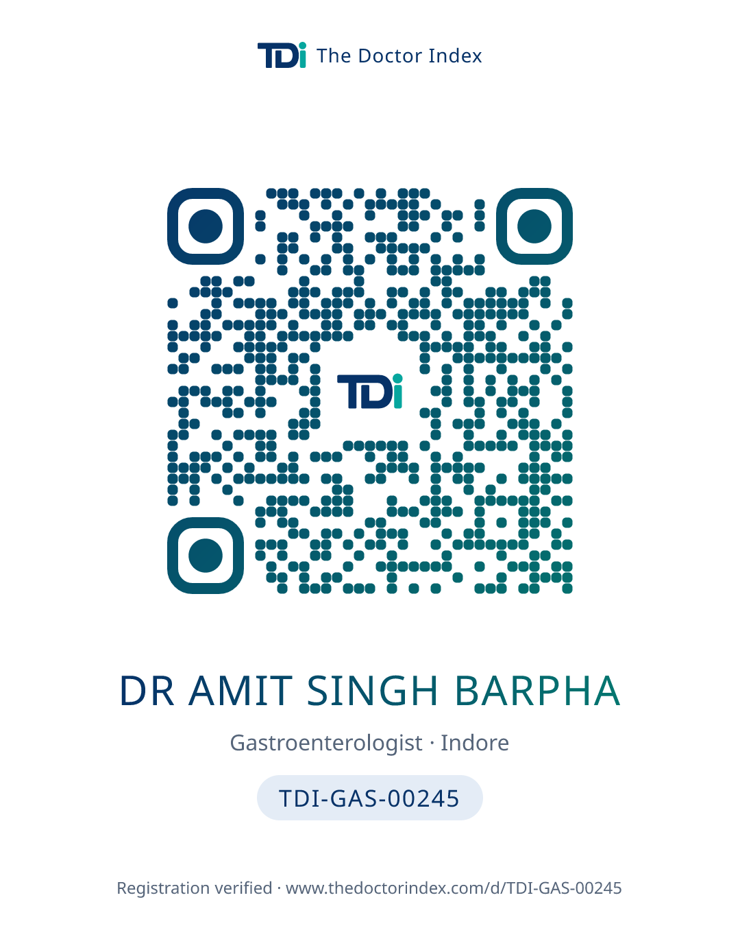 QR card for Dr Amit Singh Barpha, TDI-GAS-00245