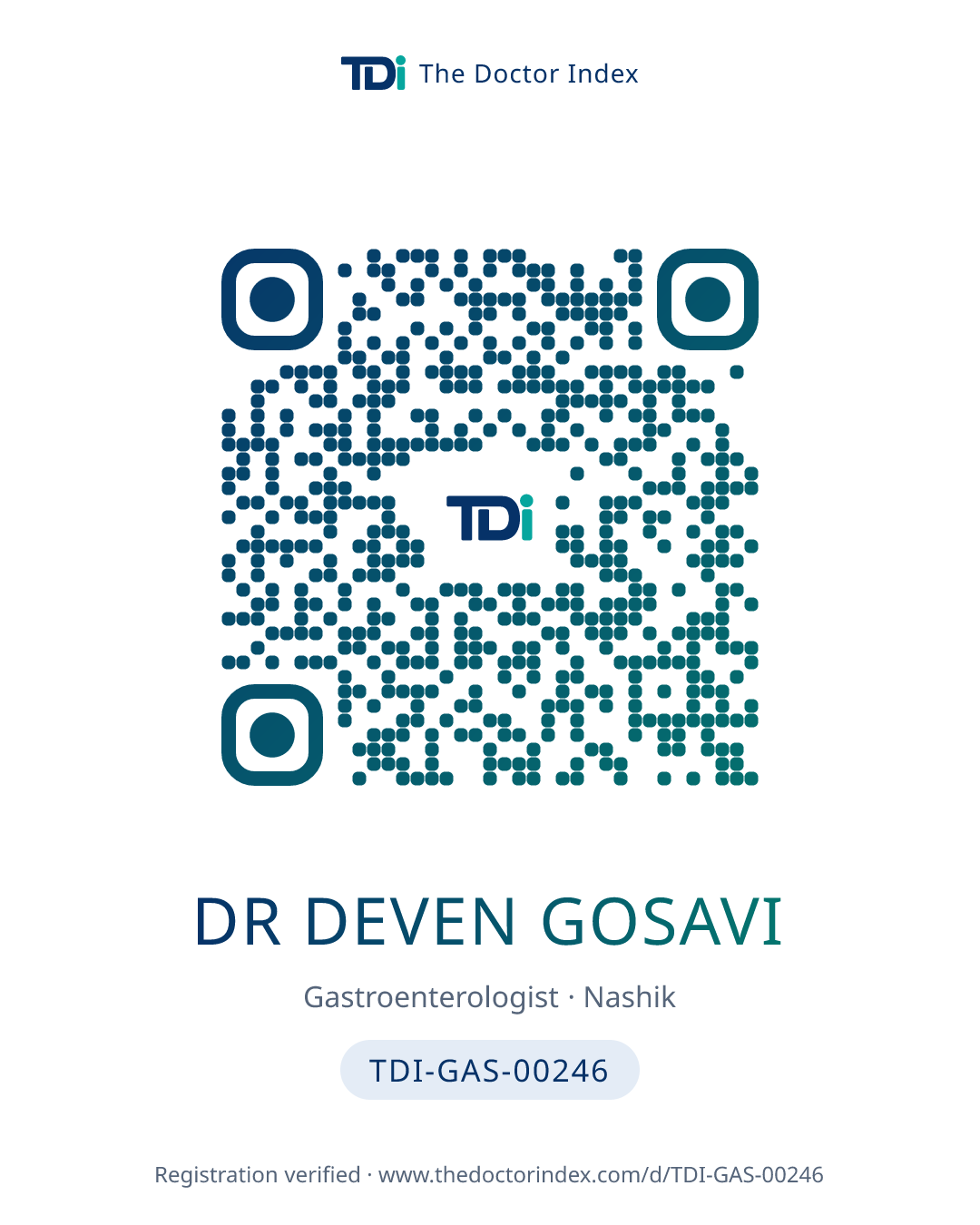 QR card for Dr Deven Gosavi, TDI-GAS-00246