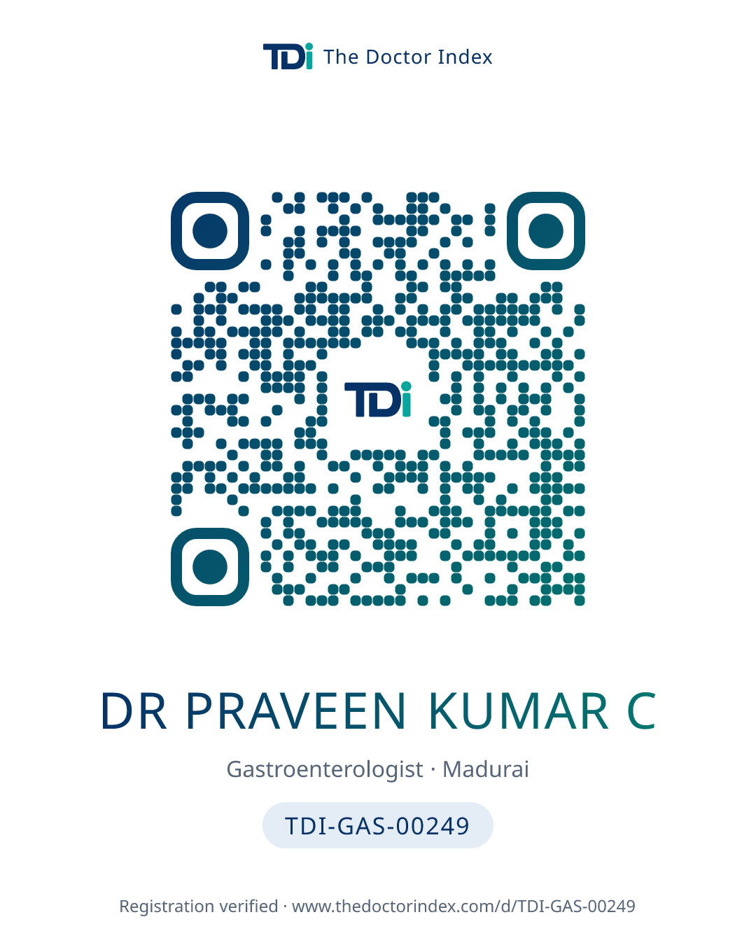 QR card for Dr Praveen Kumar C, TDI-GAS-00249
