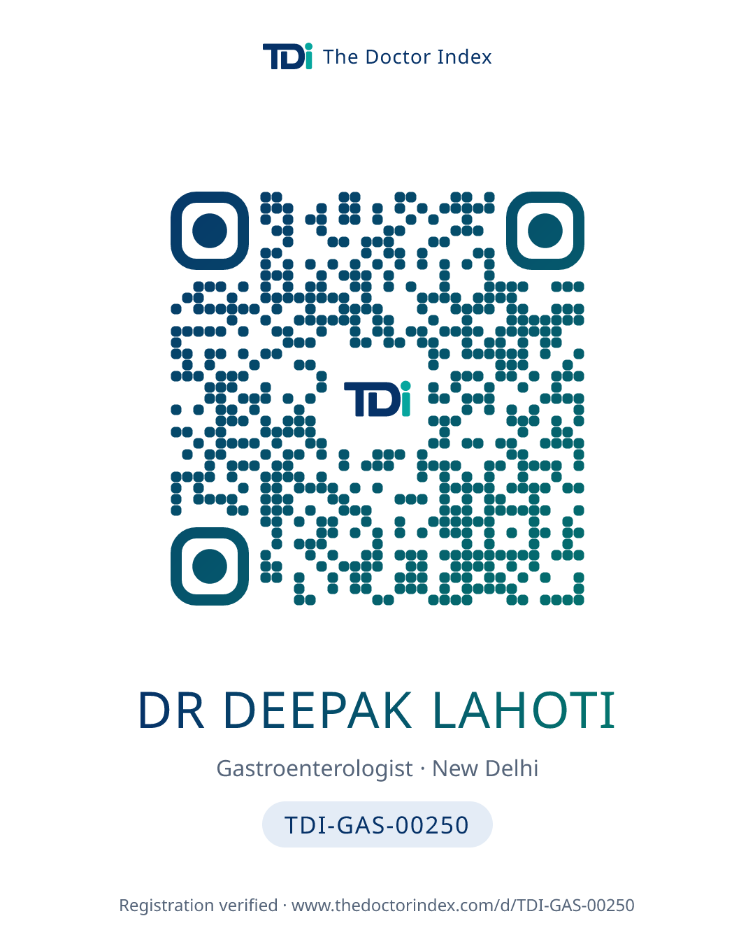 QR card for Dr Deepak Lahoti, TDI-GAS-00250