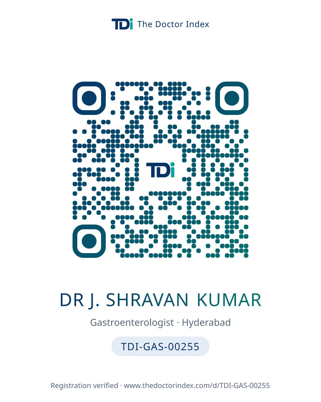 QR card for Dr J. Shravan Kumar, TDI-GAS-00255