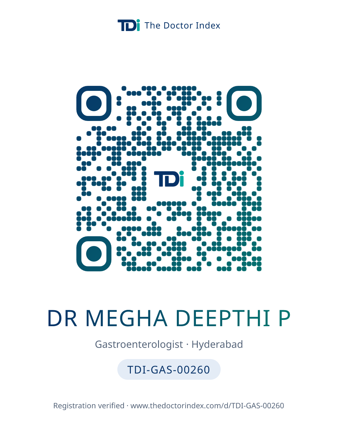 QR card for Dr Megha Deepthi P, TDI-GAS-00260