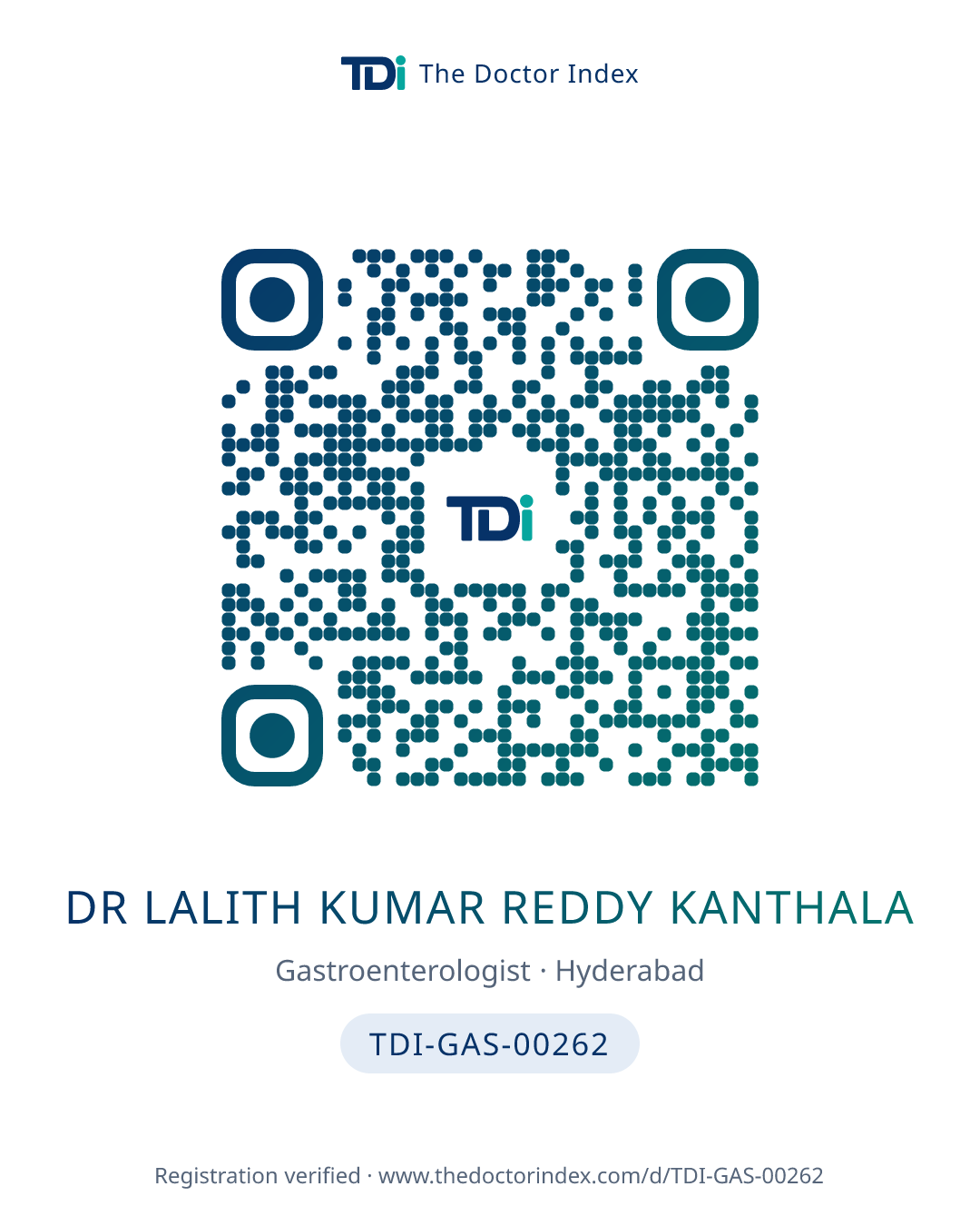 QR card for Dr Lalith Kumar Reddy Kanthala, TDI-GAS-00262