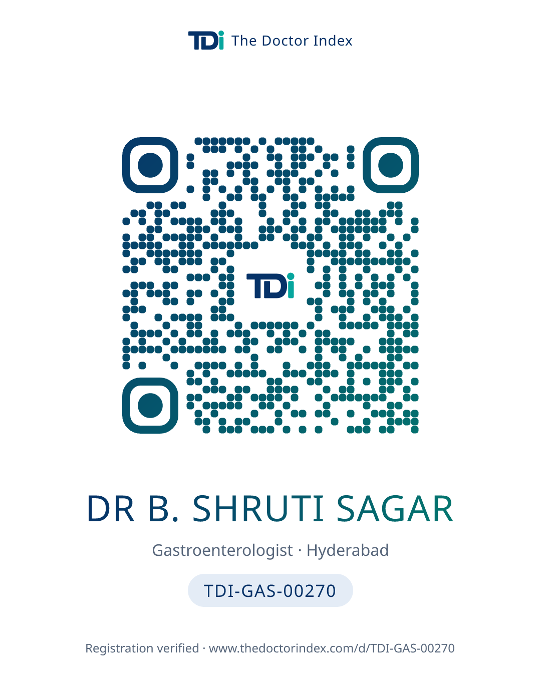 QR card for Dr B. Shruti Sagar, TDI-GAS-00270