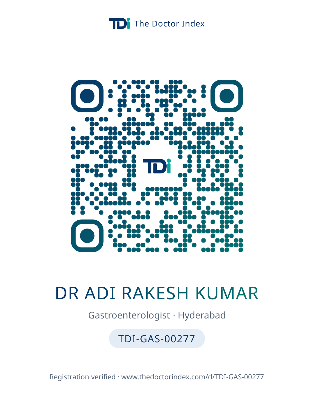 QR card for Dr Adi Rakesh Kumar, TDI-GAS-00277