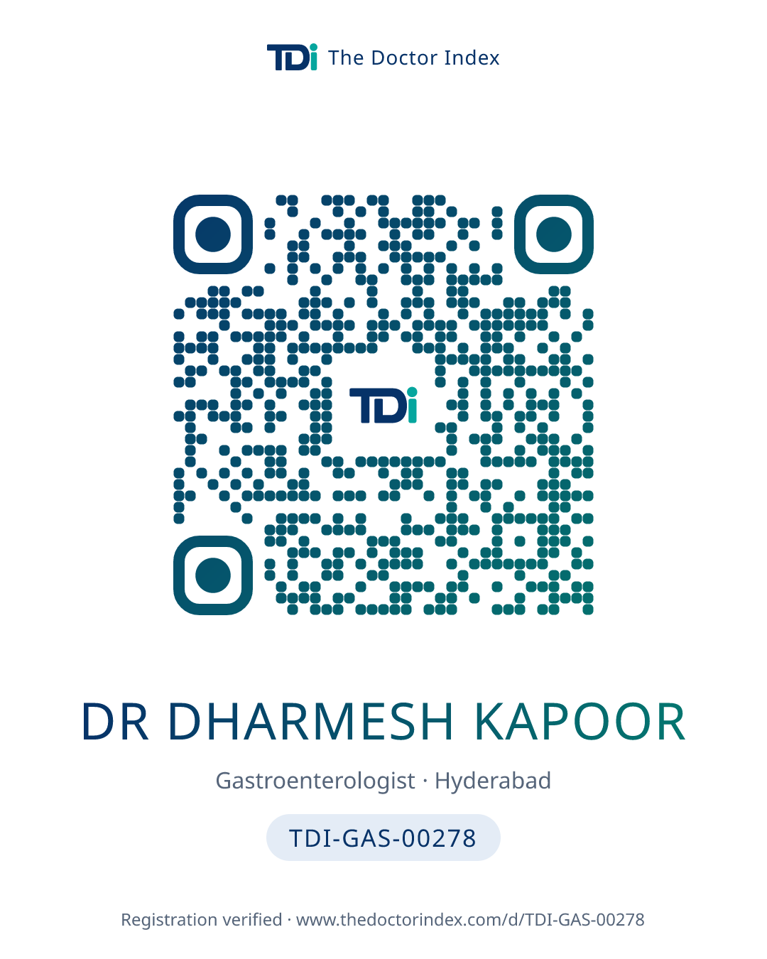 QR card for Dr Dharmesh Kapoor, TDI-GAS-00278