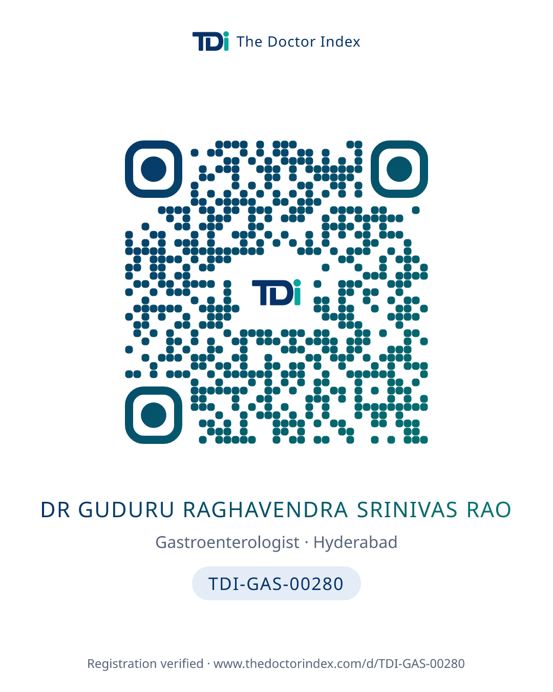 QR card for Dr Guduru Raghavendra Srinivas Rao, TDI-GAS-00280
