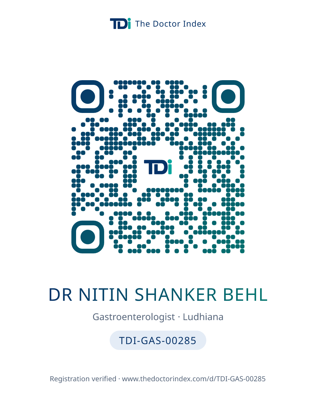 QR card for Dr Nitin Shanker Behl, TDI-GAS-00285