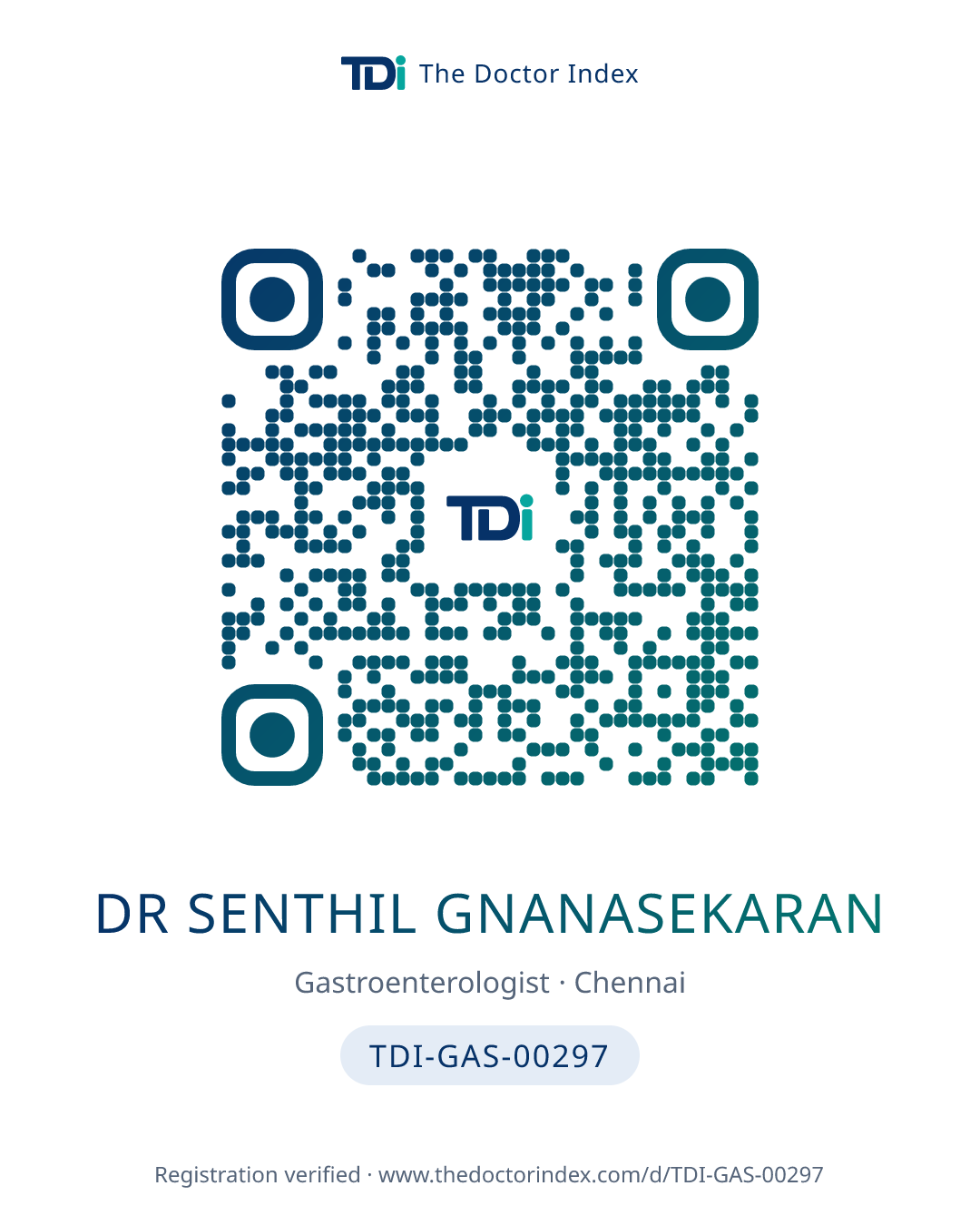 QR card for Dr Senthil Gnanasekaran, TDI-GAS-00297