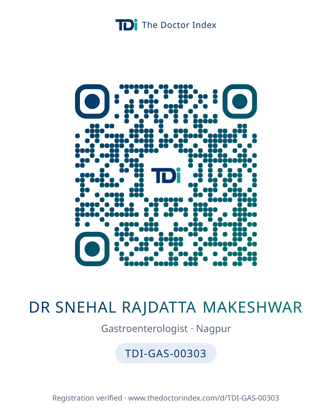 QR card for Dr Snehal Rajdatta Makeshwar, TDI-GAS-00303