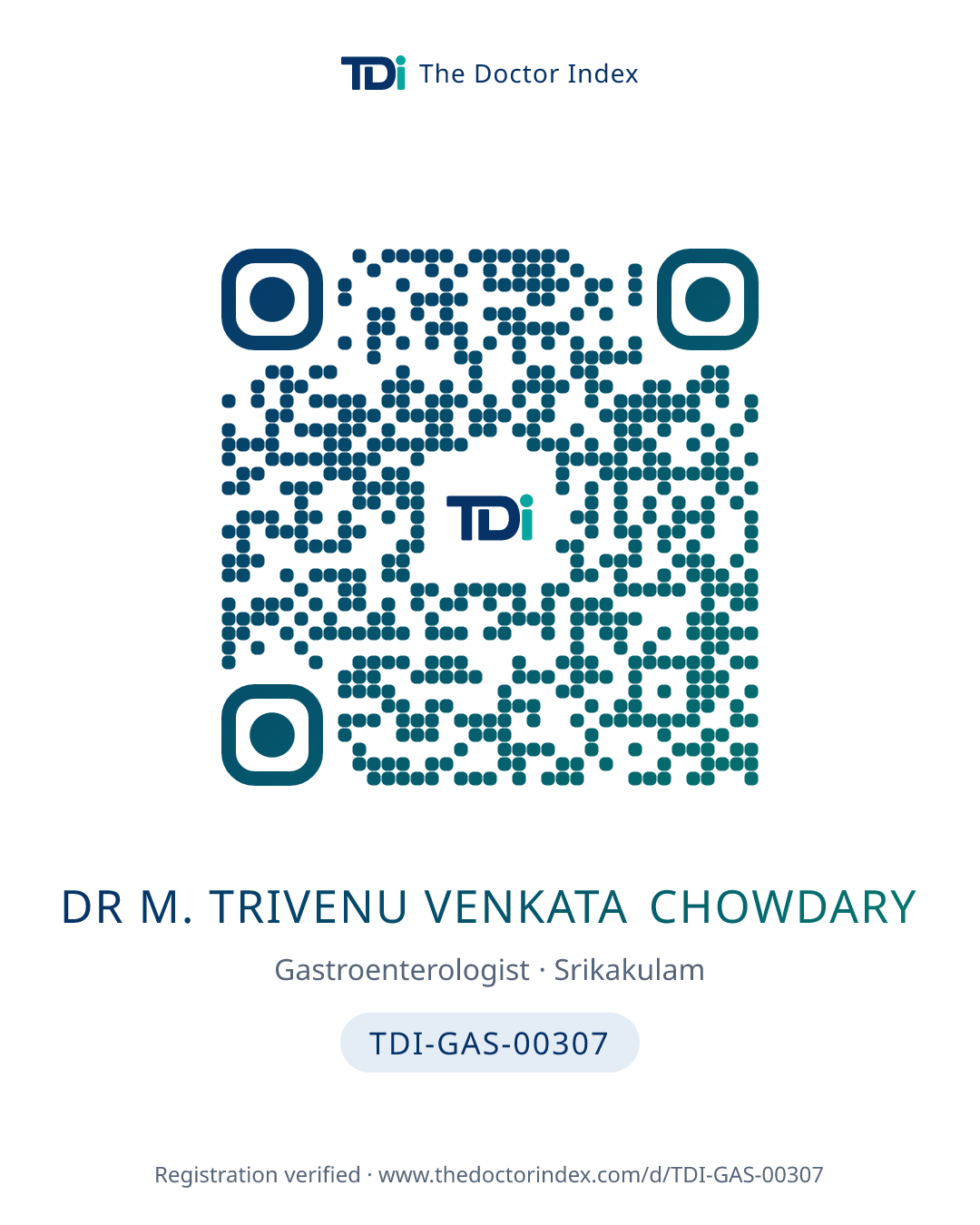 QR card for Dr M. Trivenu Venkata Chowdary, TDI-GAS-00307