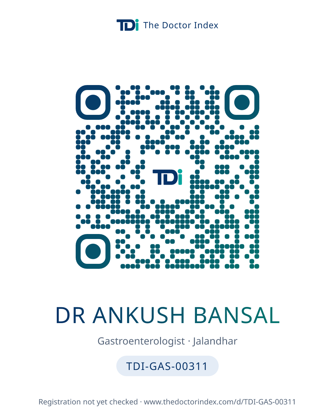 QR card for Dr Ankush Bansal, TDI-GAS-00311