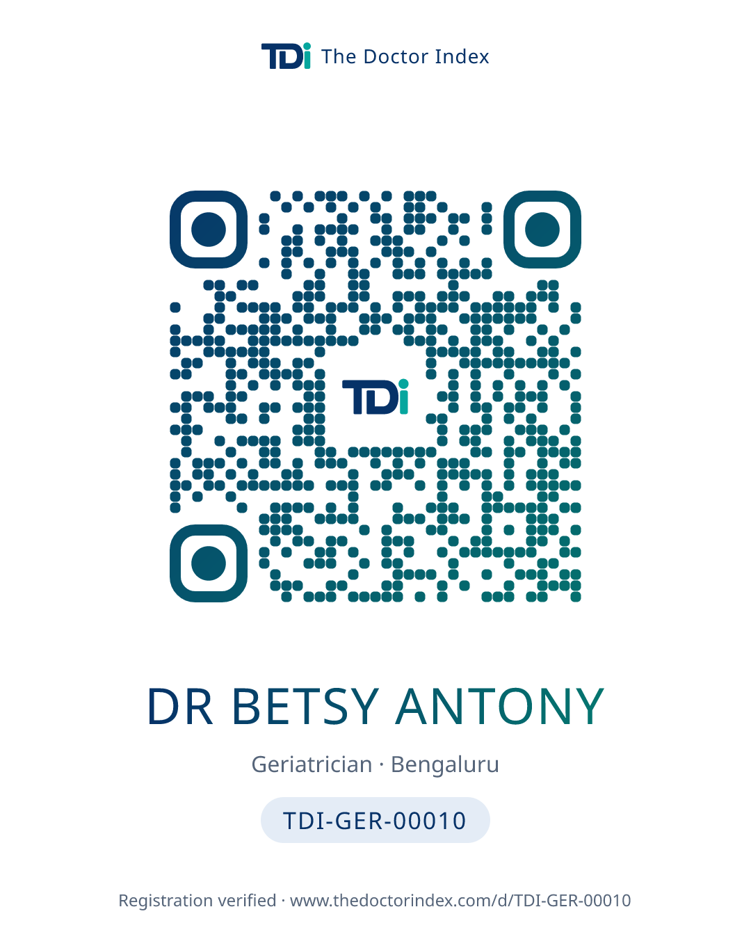 QR card for Dr Betsy Antony, TDI-GER-00010