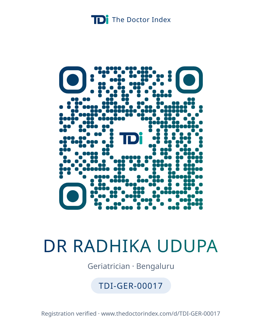 QR card for Dr Radhika Udupa, TDI-GER-00017