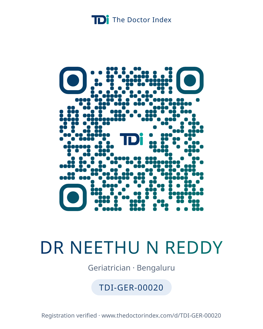 QR card for Dr Neethu N Reddy, TDI-GER-00020