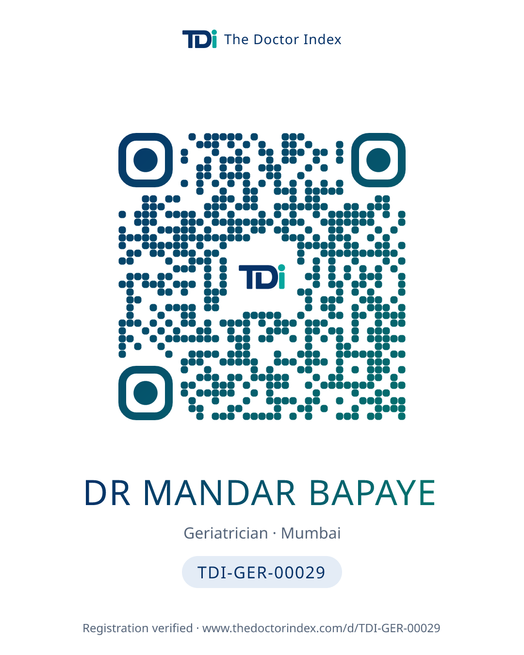 QR card for Dr Mandar Bapaye, TDI-GER-00029