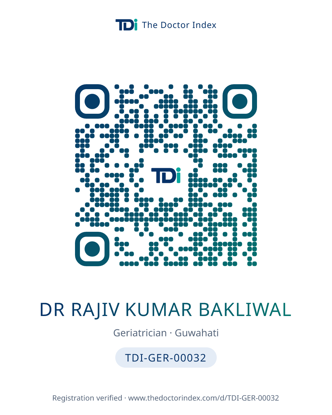 QR card for Dr Rajiv Kumar Bakliwal, TDI-GER-00032