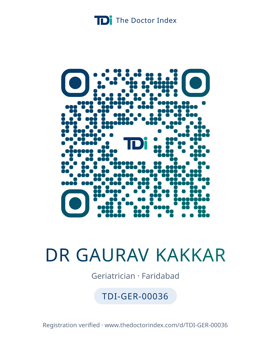 QR card for Dr Gaurav Kakkar, TDI-GER-00036