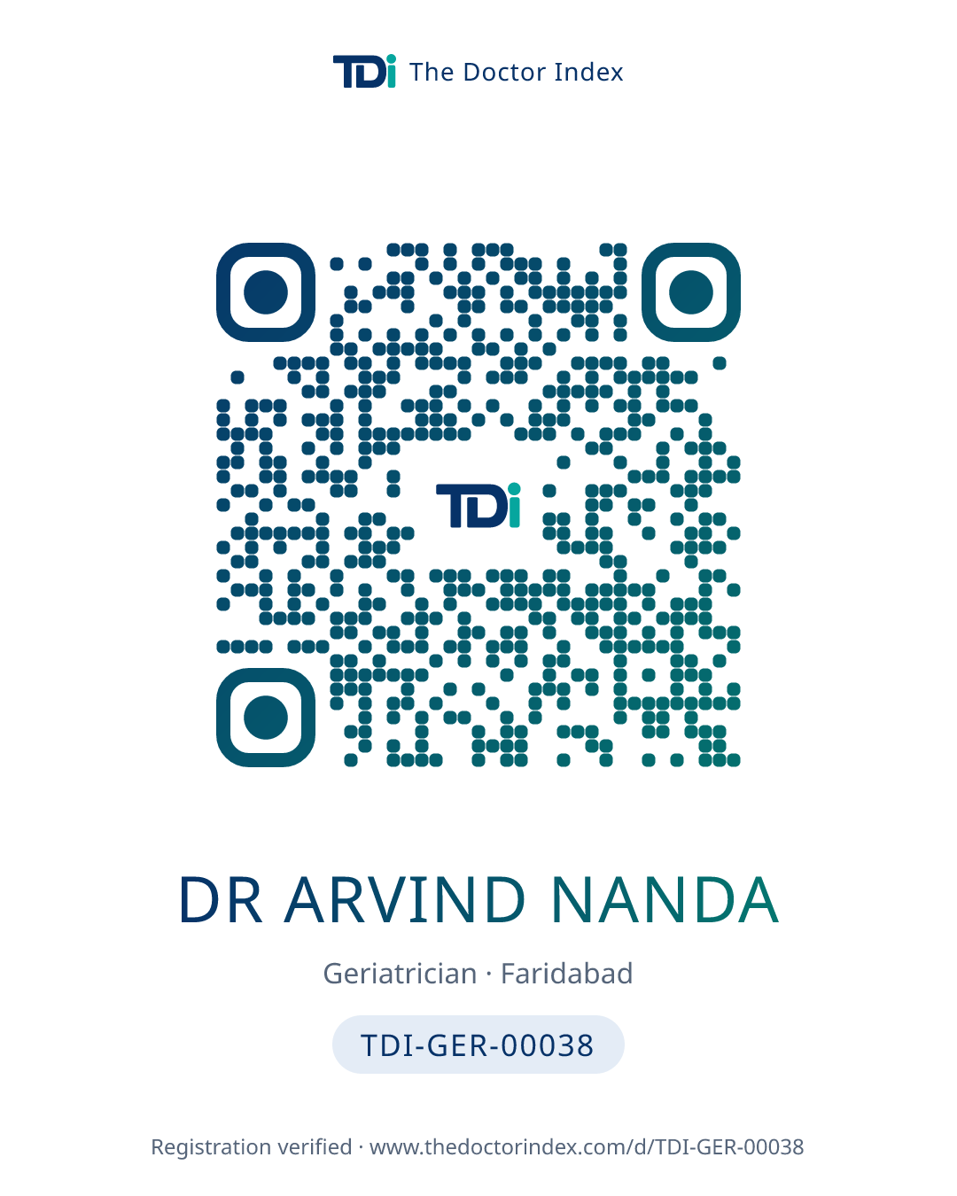 QR card for Dr Arvind Nanda, TDI-GER-00038