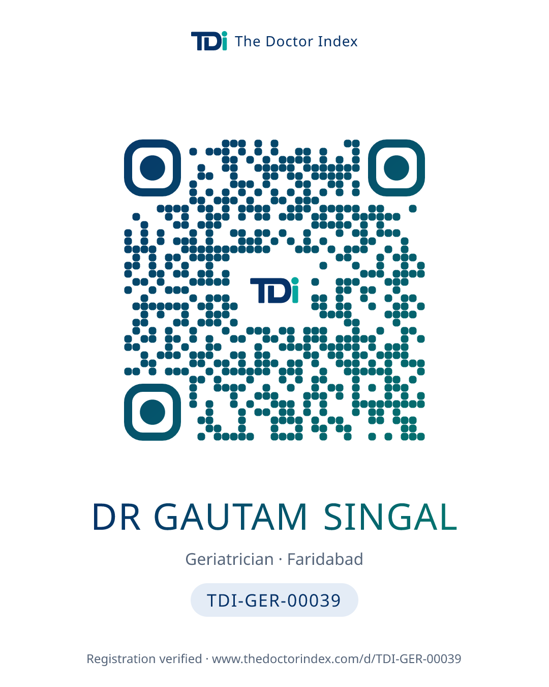 QR card for Dr Gautam Singal, TDI-GER-00039