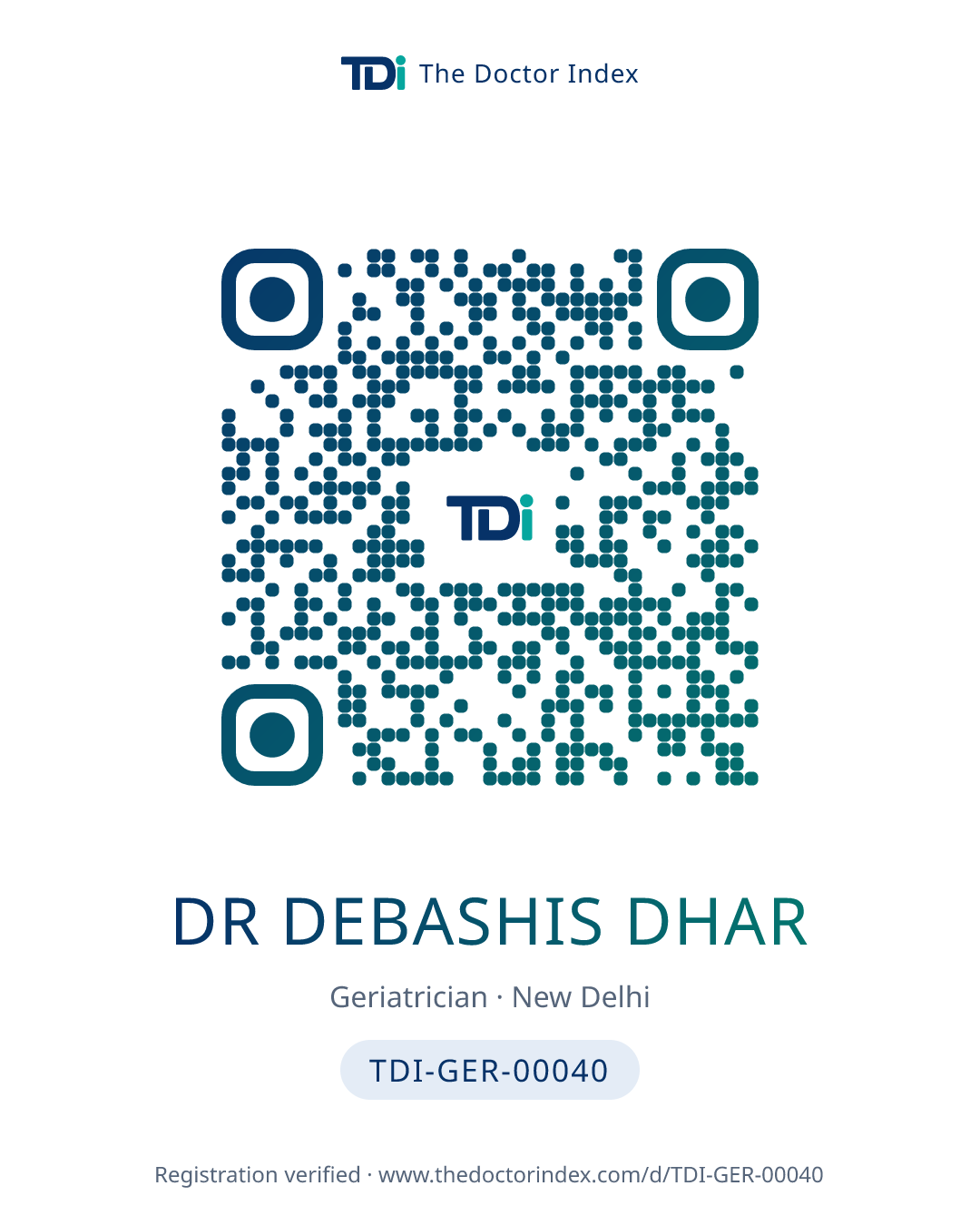 QR card for Dr Debashis Dhar, TDI-GER-00040