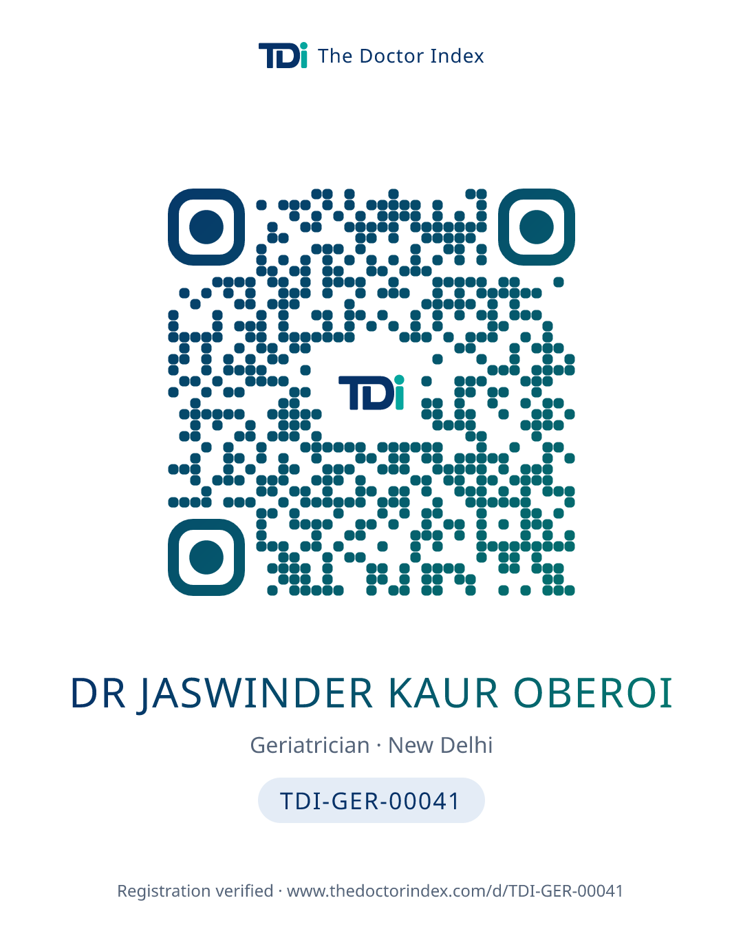 QR card for Dr Jaswinder Kaur Oberoi, TDI-GER-00041