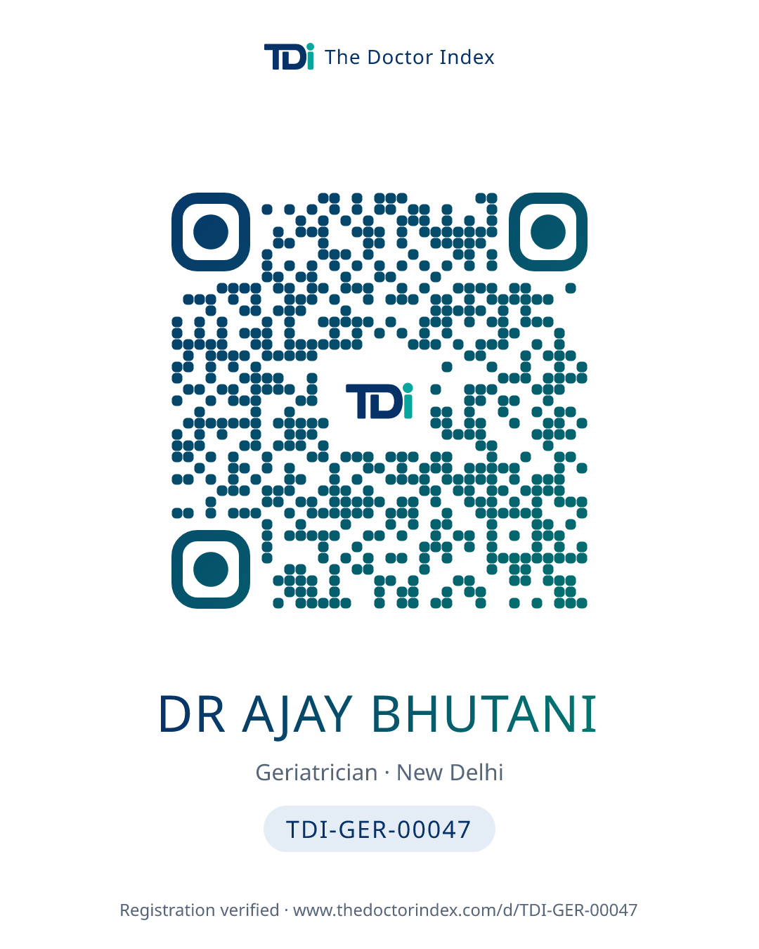 QR card for Dr Ajay Bhutani, TDI-GER-00047