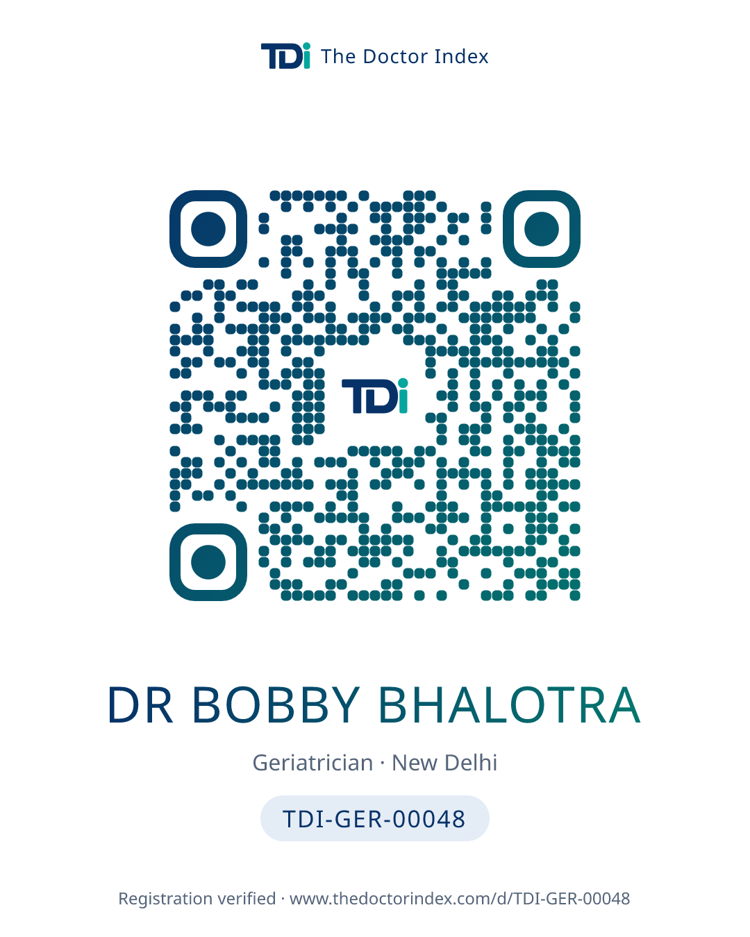 QR card for Dr Bobby Bhalotra, TDI-GER-00048